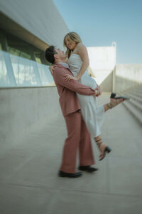 couple embracing and spinning