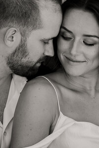 Close up intimate moment of the bride and groom at their Cabo wedding day.