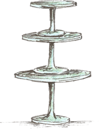 a hand drawn illustration of a stack of cake stands