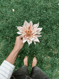 Gemma holding a flower on her hand