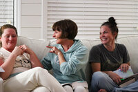 group of girls and mentor smiling
