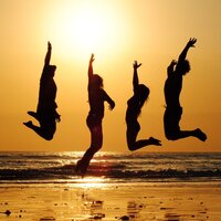 People at the beach enjoying exuberant health