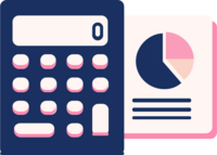 Simple illustration of a blue calculator next to a pie chart