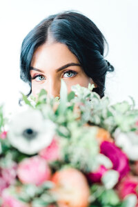 portland bride with flowers