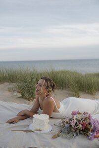 Michigan beach elopement portrait of bride