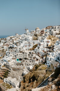 Landscape view of Santorini, Greece on a gorgeous elopement day.