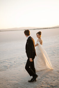Utah Bonneville Salt Flats Elopement with bride and groom