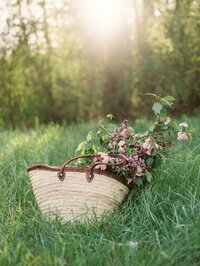 Garden next to a basked of freshly picked flowers