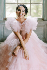 Bride in puffy pink dress