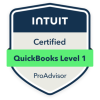 QuickBooks Online Certification Level 1 badge (Intuit ProAdvisor) earned by Stacey, displayed in the Xanthe Bookkeeping website footer.