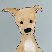 Dog painting by staff of Puptown Charlotte, hanging on the dog daycare walls.