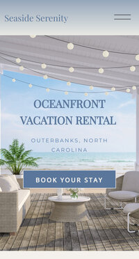 cell phone mockup of oceanfront vacation rental - image of porch overlooking the beach
