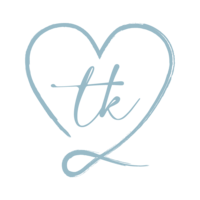 Hand drawn heart icon with initials tk