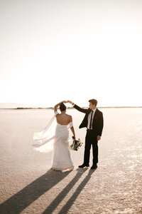 Bonneville Salt Flats Elopement with bride and groom