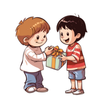 2 Boys opening a present illustration