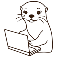 A friendly otter mascot holding a laptop, symbolizing creativity, custom web design, and digital solutions. Perfect for brands seeking fun, professional, and user-friendly websites.