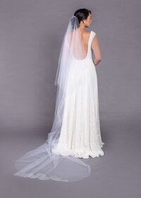 Chapel Length veil in swiss dotted net tulle
