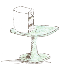 A hand drawn illustration of a cake with slices taken out of it
