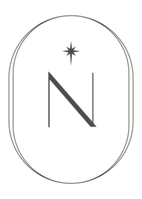 Black oval outline with a bold letter N and a star above, inspired by luxury Italian wedding branding, on a white background.