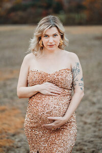 glam sequin gown outdoor maternity session harrisburg
