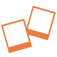Orange polaroid photo graphic with two photographs
