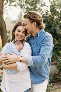 Lifestyle newborn session portrait of family in Los Angeles.