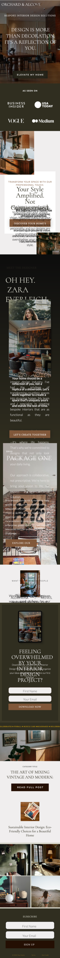 Custom Showit website homepage screenshot for interior designers with a luxurious design and refined typography.