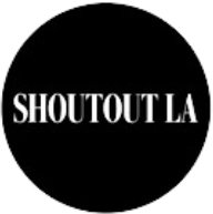 Logo with words "Shout out LA" in a sans serif font