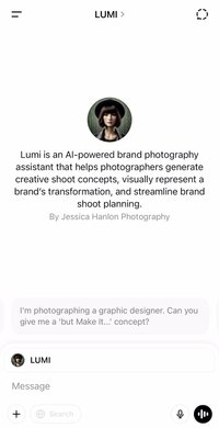 Lumi generates creative, strategic ideas based on what YOU collected – Creating conceptual brand shoot ideas in seconds—so you never have to worry about coming up with concepts that feel ‘meh’ again.