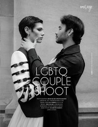 A LGBTQ couple posing for their couple portrait at Union station, Toronto.