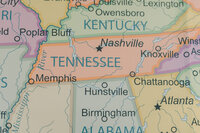 USA map zoomed into the state of Tennessee