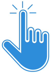 Blue hand click brand icon representing digital PPC marketing, symbolizing user interaction and engagement with pay-per-click advertising strategies.