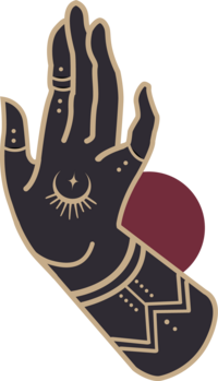 Valentina Bay Photography logo — a single stylized hand with gold details, placed over a burgundy circle, symbolizing artistry, connection, and intimacy.