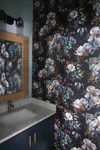 watercolor wallpaper in bathroom