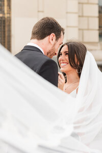 Engaged couple outside in Indianapolis, Indiana