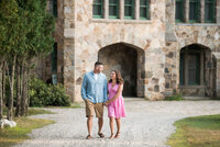 Engaged couple walking at Borderland