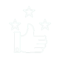 Simple icon of a thumbs up and three stars.