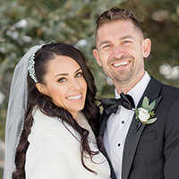 Portrait of bride and groom at winter wedding in Colorado