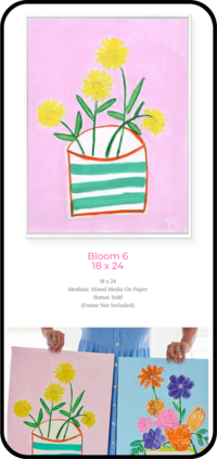 Yvonne Claveloux flower painting e-commerce web page mocked up on Iphone