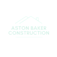 Light blue logo featuring a house roof design above the text "Aston Baker Construction”