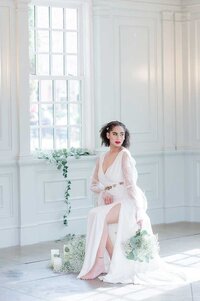 romantic lace wedding dress with high slit