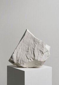 A white sculpture of rock featuring a large triangular piece in the foreground and an irregular edge, symbolizing the creative process of custom website design and branding. With soft curves, delicate textures, and a pure gray background, this minimalist art piece reflects the elegance and simplicity that is essential for luxury branding design, web design, and luxury brand positioning. This visual could inspire brand style guides, professional website development, and custom web design services. It evokes high-end branding services and innovative luxury branding concepts, ideal for a bespoke web design agency or luxury brand consultancy.