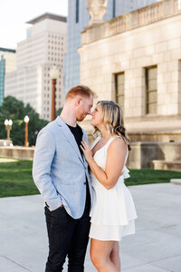 Engaged couple outside in Indianapolis, Indiana