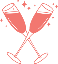Custom illustration of champagne glass icon for Sassy Diva in coral