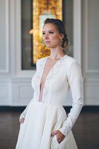 plunging neckline ballgown wedding dress with pockets