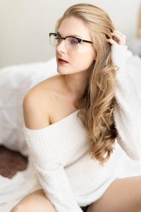 Austin Boudoir Photography Beautiful Woman with Glasses