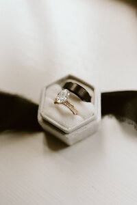 diamond wedding ring and groom's wedding band