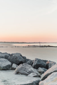 Costal beach view at Tybee Island with Jetties  by Staci Addison Photography