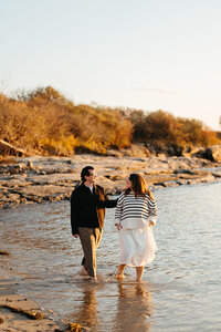 A couple at Kettle Cove beach after their Portland Maine city hall elopement. 