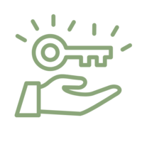 Icon of a hand and key to symbolise access
